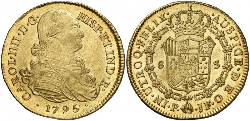 1795. Carlos IV. Popayán. JF. 8 escudos. (Cal. 74) (Cal.Onza 1058) (Restrepo 98-...