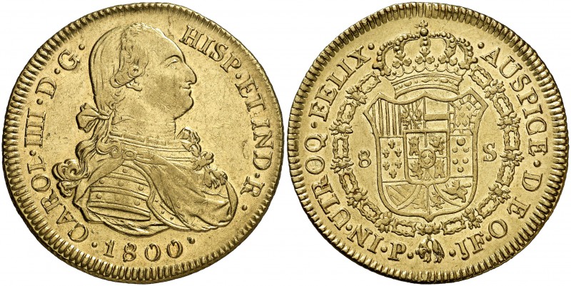 1800. Carlos IV. Popayán. JF. 8 escudos. (Cal. 79) (Cal.Onza 1063) (Restrepo 98-...