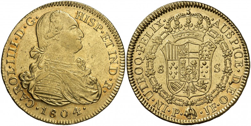 1804. Carlos IV. Popayán. JF. 8 escudos. (Cal. 83) (Cal.Onza 1067) (Restrepo 98-...