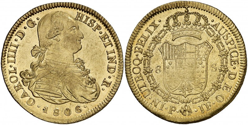 1806. Carlos IV. Popayán. JF. 8 escudos. (Cal. 89) (Cal.Onza 1073) (Restrepo 98-...