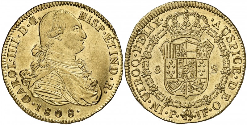 1808. Carlos IV. Popayán. JF. 8 escudos. (Cal.91) (Cal.Onza 1075) (Restrepo 98-3...