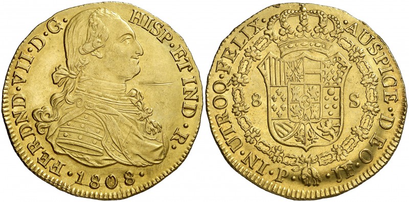 1808. Fernando VII. Popayán. JF. 8 escudos. (Cal. 63) (Cal.Onza 1273) (Restrepo ...