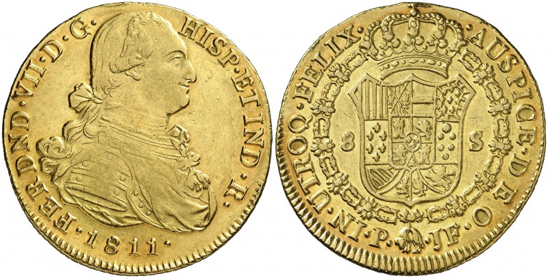 1811. Fernando VII. Popayán. JF. 8 escudos. (Cal. 69) (Cal.Onza 1281) (Restrepo ...