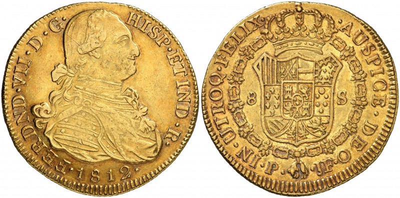 1812. Fernando VII. Popayán. JF. 8 escudos. (Cal. 71) (Cal.Onza 1284) (Restrepo ...