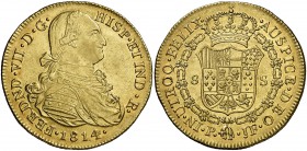1814. Fernando VII. Popayán. JF. 8 escudos. (Cal. 74) (Cal.Onza 1288) (Restrepo 128-13). 26,99 g. Bella. Brillo original. Escasa así. EBC/EBC+.
