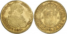 1814. Fernando VII. Popayán. FR. 8 escudos. (Cal. 84) (Cal.Onza 1289) (Restrepo 128-15). 26,88 g. Marca de ceca: PN. Golpes. Bonito color. Muy rara. M...