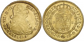 1815. Fernando VII. Popayán. JF. 8 escudos. (Cal. 75) (Cal.Onza 1291) (Restrepo 128-17). 26,90 g. Bonito color. MBC+/EBC-.