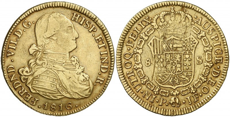 1816. Fernando VII. Popayán. JF. 8 escudos. (Cal. 76) (Cal.Onza 1292) (Restrepo ...