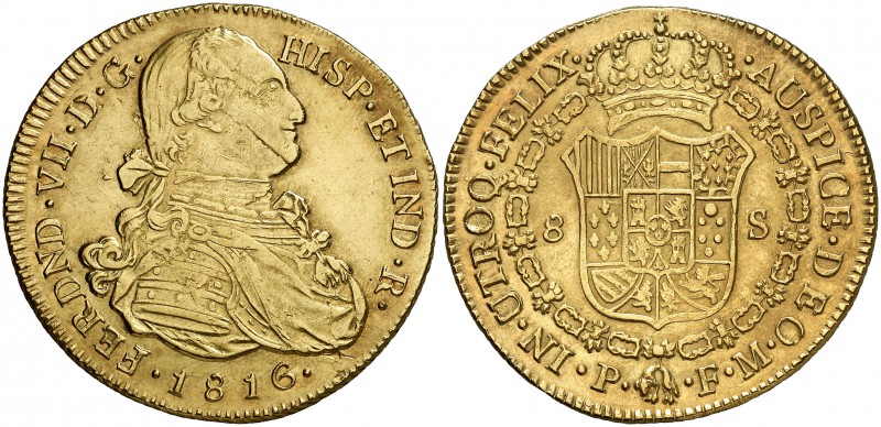 1816. Fernando VII. Popayán. FM. 8 escudos. (Cal. 78) (Cal.Onza 1294) (Restrepo ...