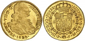 1820. Fernando VII. Popayán. FM. 8 escudos. (Cal. 83) (Cal.Onza 1302) (Restrepo 128-35a). 27 g. Parte de brillo original. EBC/EBC+.