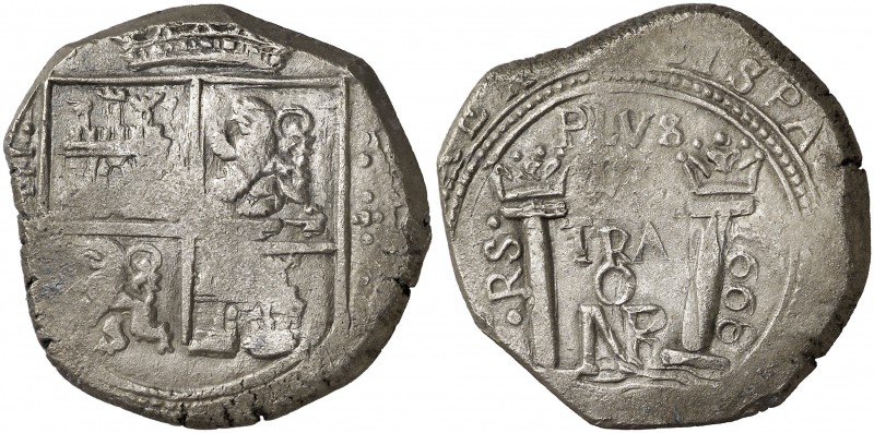 1668. Carlos II. Santa Fe de Nuevo Reino. (P)oRS. 8 reales. (Cal. 394 var) (Rest...