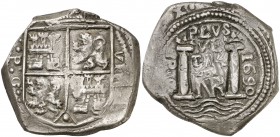 1690. Carlos II. Santa Fe de Nuevo Reino. PG. 8 reales. (Cal. 401) (Restrepo M62-15 mismo ejemplar). 27,13 g. PG a izquierda del escudo, VIII a derech...