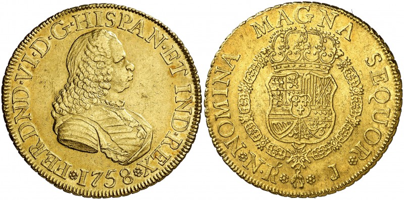 1758. Fernando VI. Santa Fe de Nuevo Reino. J. 8 escudos. (Cal. 66) (Cal.Onza 63...