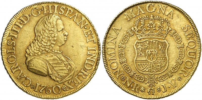 1760. Carlos III. Santa Fe de Nuevo Reino. JV. 8 escudos. (Cal. 158) (Cal.Onza 8...