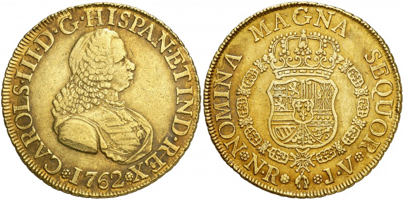 1762. Carlos III. Santa Fe de Nuevo Reino. JV. 8 escudos. (Cal. 160) (Cal.Onza 8...