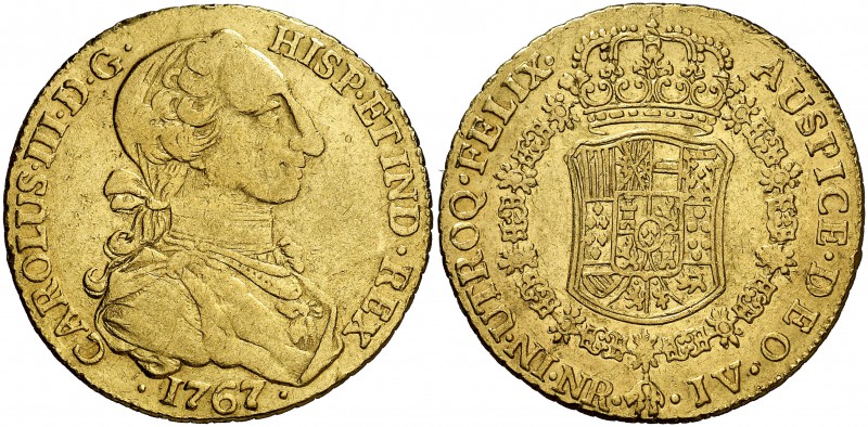 1767. Carlos III. Santa Fe de Nuevo Reino. JV. 8 escudos. (Cal. 166) (Cal.Onza 8...