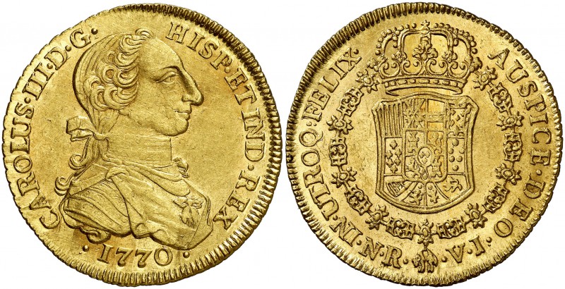 1770. Carlos III. Santa Fe de Nuevo Reino. VJ. 8 escudos. (Cal. 171) (Cal.Onza 8...
