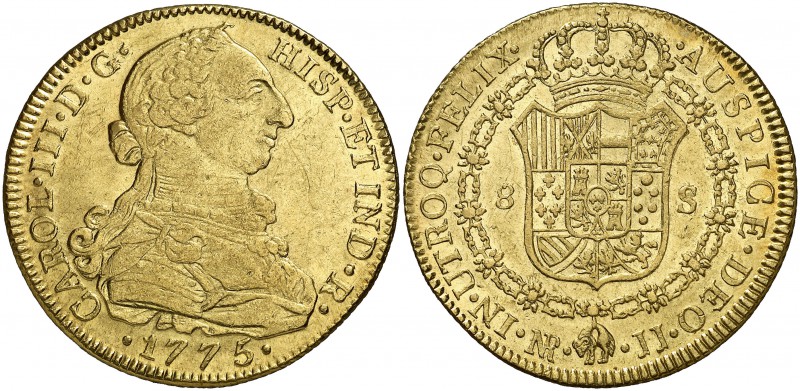 1775. Carlos III. Santa Fe de Nuevo Reino. JJ. 8 escudos. (Cal. 179) (Cal.Onza 8...