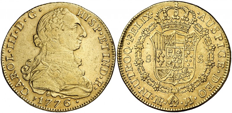 1776. Carlos III. Santa Fe de Nuevo Reino. JJ. 8 escudos. (Cal. 179) (Cal.Onza 8...