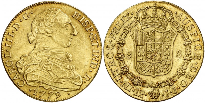 1779. Carlos III. Santa Fe de Nuevo Reino. JJ. 8 escudos. (Cal. 185) (Cal.Onza 8...