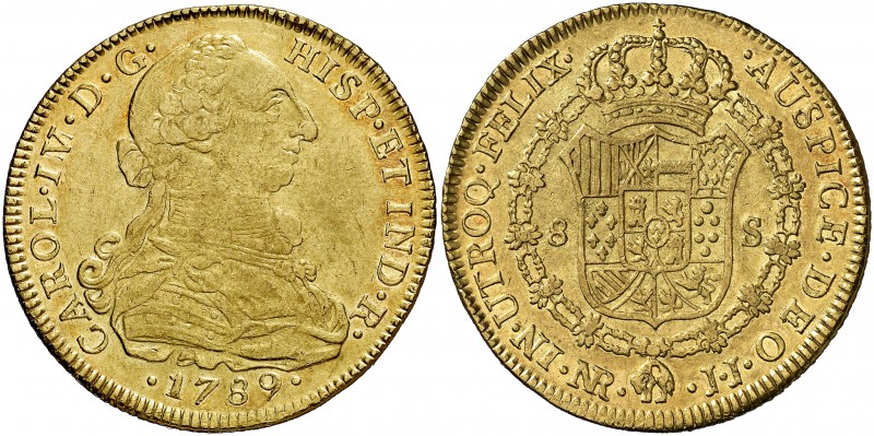 1789. Carlos IV. Santa Fe de Nuevo Reino. JJ. 8 escudos. (Cal. 116) (Cal.Onza 11...