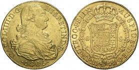 1805. Carlos IV. Santa Fe de Nuevo Reino. JJ. 8 escudos. (Cal. 141) (Cal.Onza 1144) (Restrepo 97-34). 27,04 g. MBC+.