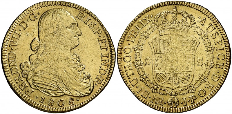 1808. Fernando VII. Santa Fe de Nuevo Reino. JF/JJ. 8 escudos. Falta en todos lo...
