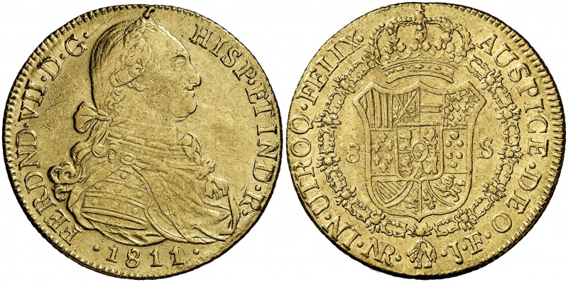 1811/0. Fernando VII. Santa Fe de Nuevo Reino. JF. 8 escudos. (Cal. 98 var) (Cal...