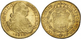 1812. Fernando VII. Santa Fe de Nuevo Reino. JF. 8 escudos. (Cal. 99) (Cal.Onza 1320) (Restrepo 127-13). 26,92 g. Bonito color. MBC+.
