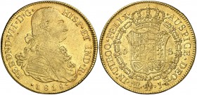 1818. Fernando VII. Santa Fe de Nuevo Reino. JF. 8 escudos. (Cal. 109) (Cal.Onza 1336) (Restrepo 127-28). 26,89 g. Leves rayitas. Parte de brillo orig...