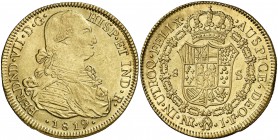 1819. Fernando VII. Santa Fe de Nuevo Reino. JF. 8 escudos. (Cal. 110) (Cal.Onza 1338) (Restrepo 127-32b). 27,02 g. El 8 de la fecha y del valor peque...