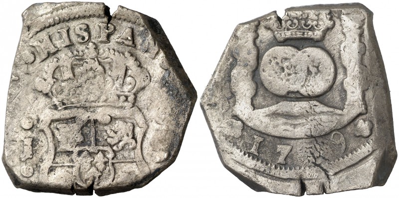 1739. Felipe V. Guatemala. J. 8 reales. (Cal. 597). 26,46 g. Columnario. Escasa....