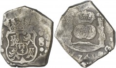 1741. Felipe V. Guatemala. J. 8 reales. (Cal. 600). 25,79 g. Columnario. Escasa. MBC/MBC-.