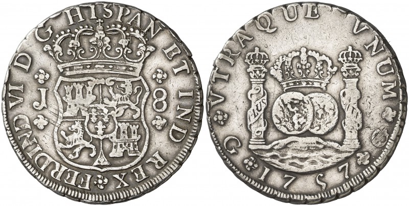 1757. Fernando VI. Guatemala. J. 8 reales. (Cal. 292 var) (Calbetó falta). 26,82...