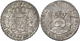 1760. Fernando VI. Guatemala. P. 8 reales. (Cal. 295). 26,93 g. Columnario. Bella. Parte de brillo original. Rara y más así. EBC/EBC-.