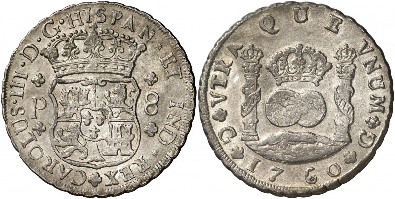 1760. Carlos III. Guatemala. P. 8 reales. (Cal. 809). 26,73 g. Columnario. Gran ...