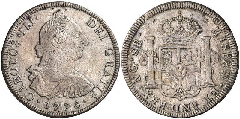 1776. Carlos III. Guatemala. P. 8 reales. (Cal. 824 var) (Kr. 36.2). 26,67 g. Pr...