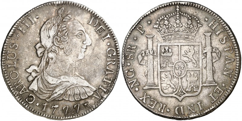 1777. Carlos III. Guatemala. P. 8 reales. (Cal. 825). 26,75 g. Golpecitos. Muy e...