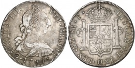 1777. Carlos III. Guatemala. P. 8 reales. (Cal. 825). 26,75 g. Golpecitos. Muy escasa. (MBC).