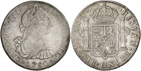 1780. Carlos III. Guatemala. P. 8 reales. (Cal. 828). 26,82 g. Rara. MBC/MBC+.