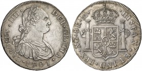 1791. Carlos IV. Guatemala. M. 8 reales. (Cal. 620). 27 g. Leves marquitas. Bella. Parte de brillo original. Escasa y más así. EBC/EBC+.