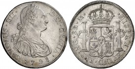 1798. Carlos IV. Guatemala. M. 8 reales. (Cal. 629). 27 g. Golpecitos. Parte de brillo original. Escasa. MBC+/EBC-.