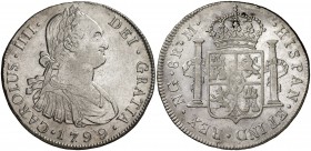 1799. Carlos IV. Guatemala, M. 8 reales. (Cal. 630). 26,83 g. Escasa. MBC.
