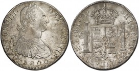 1800. Carlos IV. Guatemala. M. 8 reales. (Cal. 631). 26,75 g. Leves golpecitos. Parte de brillo original. Escasa. MBC+/EBC-.