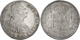 1801. Carlos IV. Guatemala. M. 8 reales. (Cal. 632). 26,84 g. Escasa. MBC+/EBC-.