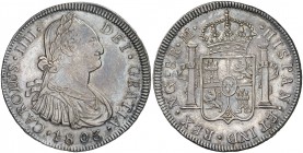 1803. Carlos IV. Guatemala. M. 8 reales. (Cal. 634). 26,99 g. Levísimas rayitas. Bella. Escasa y más así. EBC+.