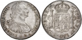 1805. Carlos IV. Guatemala. M. 8 reales. (Cal. 637). 27 g. Bella. Parte de brillo original. Escasa y más así. EBC/EBC+.
