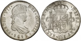 1812. Fernando VII. Guatemala. M. 8 reales. (Cal. 460). 26,89 g. Rayitas y golpecitos. Parte de brillo original. Escasa. EBC-/EBC.