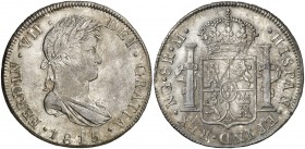 1815. Fernando VII. Guatemala. M. 8 reales. (Cal. 463). 27 g. Rayita de acuñación en reverso. Bella. Parte de brillo original. Escasa y más así. EBC/E...