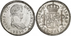 1816. Fernando VII. Guatemala. M. 8 reales. (Cal. 464). 26,96 g. Bella. Brillo original. Rara así. S/C-.